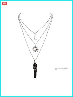 Gothic Layered Sun Moon Crystal Choker Necklace Set Zinc Alloy